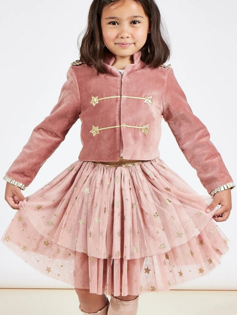 Meri Meri Soldier Jacket In Dusty Pink Velvet with Gold Stars Size 3-4 Years